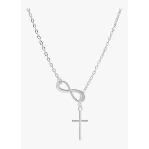 Silver Toned Stainless Steel Cross Infinity Pendant Necklace 16–26″